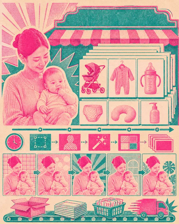 母婴电商主图 新功能实测 在一图看懂：关键结论场景下的工作示意
