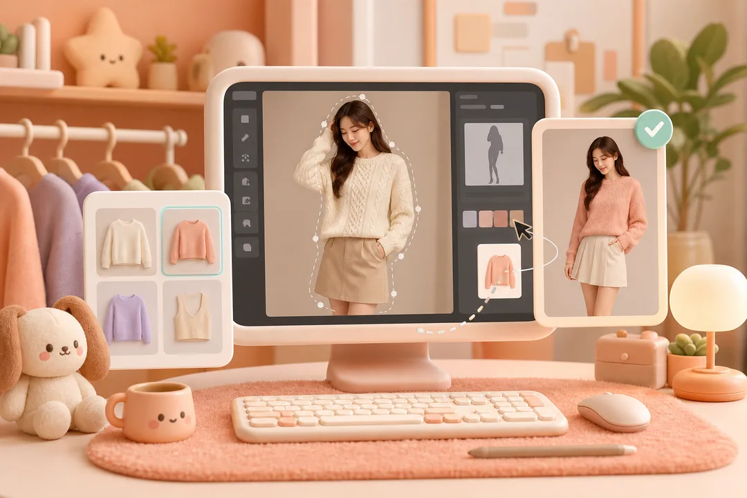 Photoshop模特换装插件 在操作步骤：用 PS AI Plugin 做一次模特换装场景下的工作示意