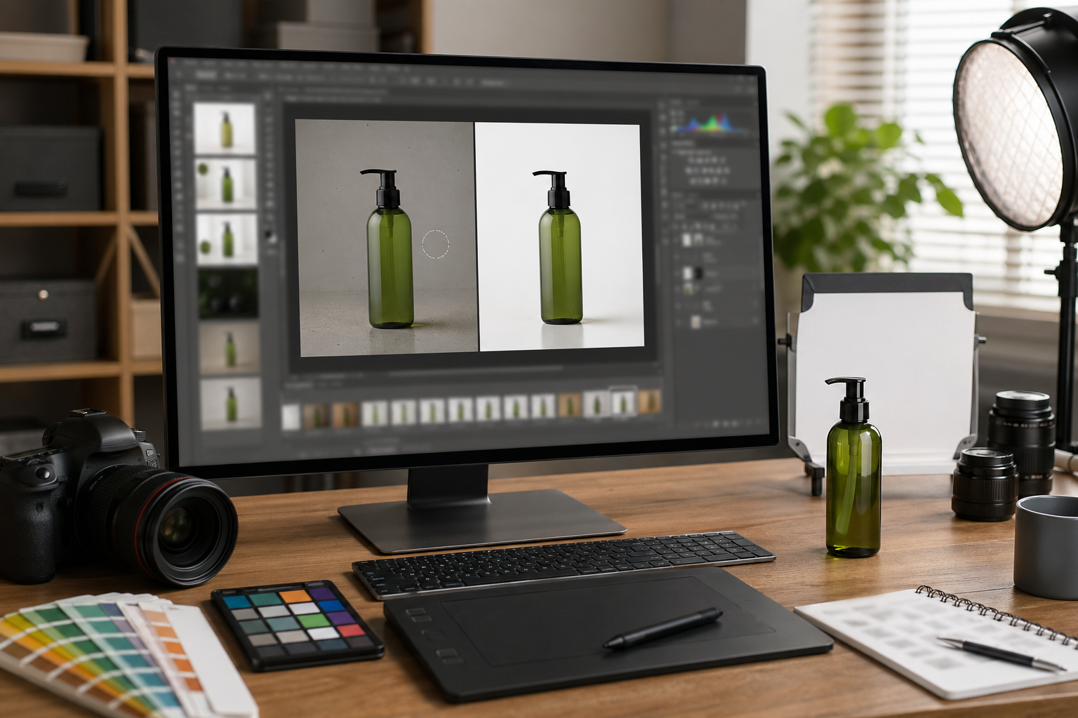 PS教程 在操作步骤：Photoshop AI 插件电商出图 SOP场景下的工作示意