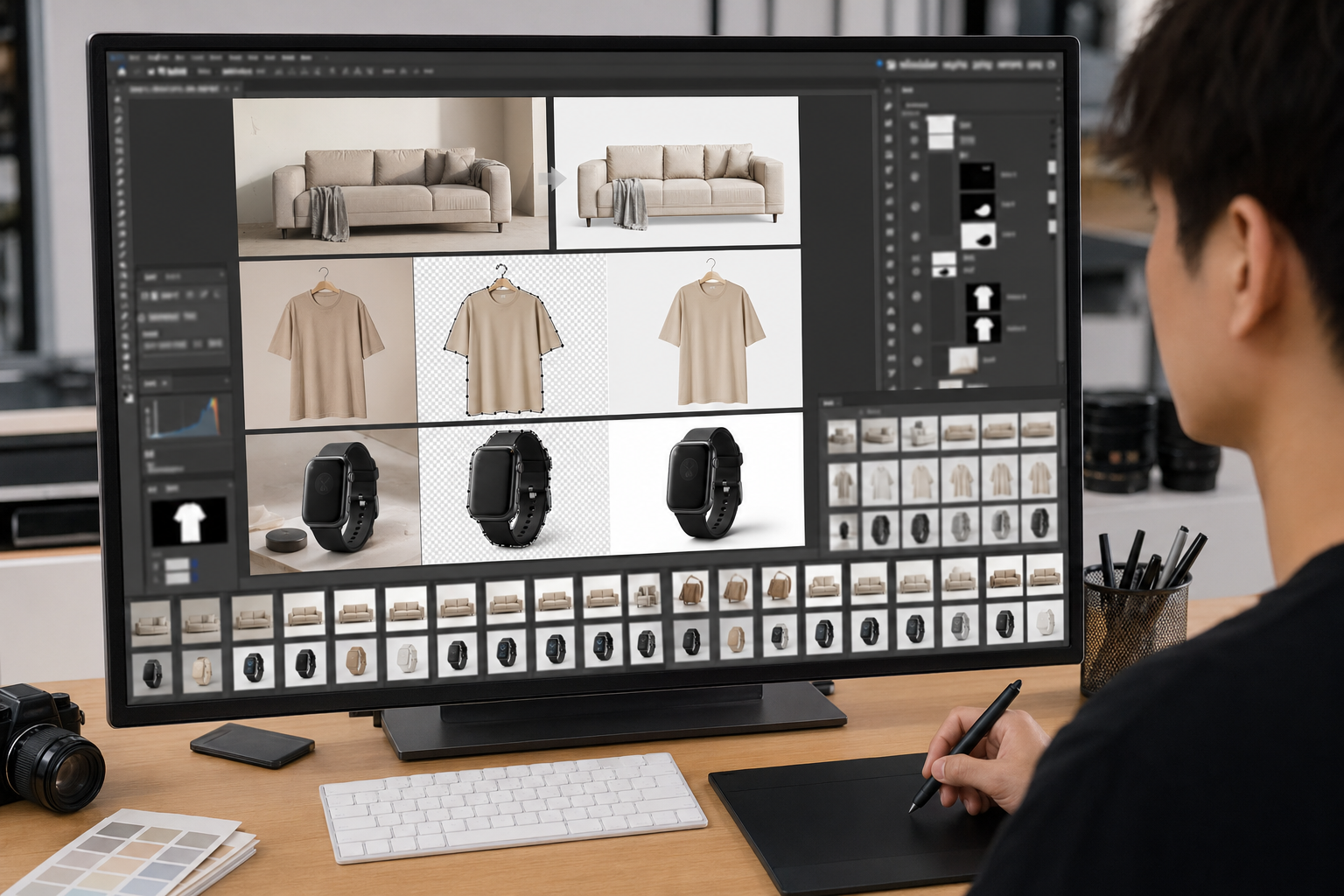 电商设计素材 配合 Photoshop 完成电商设计素材案例：家居、服饰、3C 的前后对比